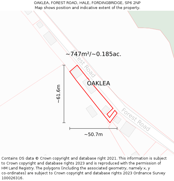 OAKLEA, FOREST ROAD, HALE, FORDINGBRIDGE, SP6 2NP: Plot and title map