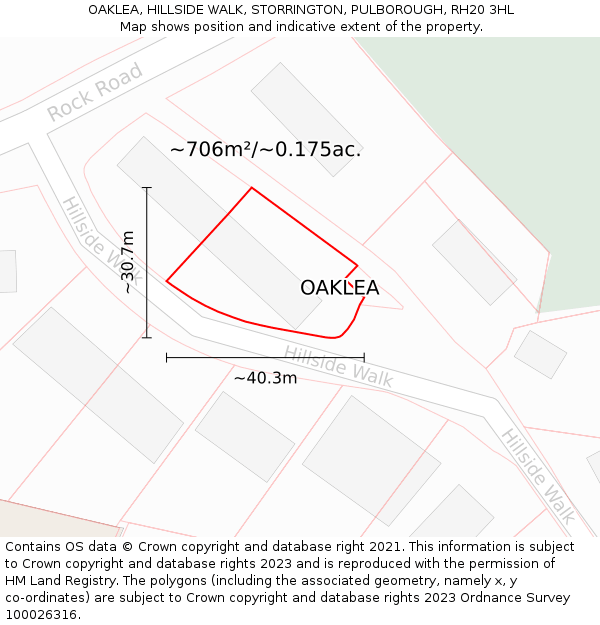 OAKLEA, HILLSIDE WALK, STORRINGTON, PULBOROUGH, RH20 3HL: Plot and title map