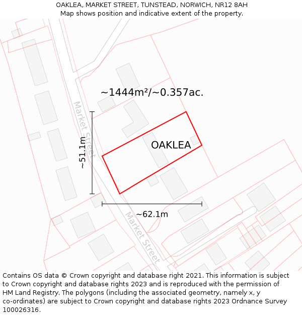 OAKLEA, MARKET STREET, TUNSTEAD, NORWICH, NR12 8AH: Plot and title map