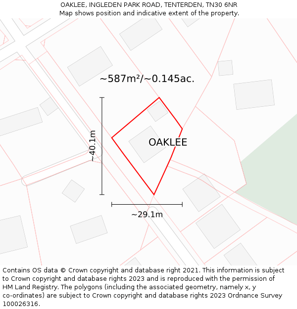 OAKLEE, INGLEDEN PARK ROAD, TENTERDEN, TN30 6NR: Plot and title map