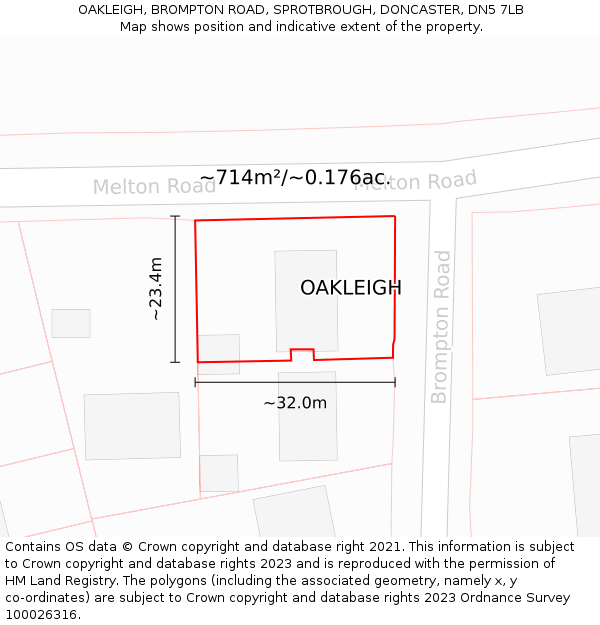 OAKLEIGH, BROMPTON ROAD, SPROTBROUGH, DONCASTER, DN5 7LB: Plot and title map