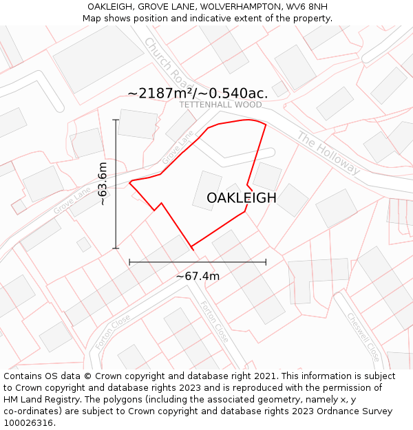 OAKLEIGH, GROVE LANE, WOLVERHAMPTON, WV6 8NH: Plot and title map