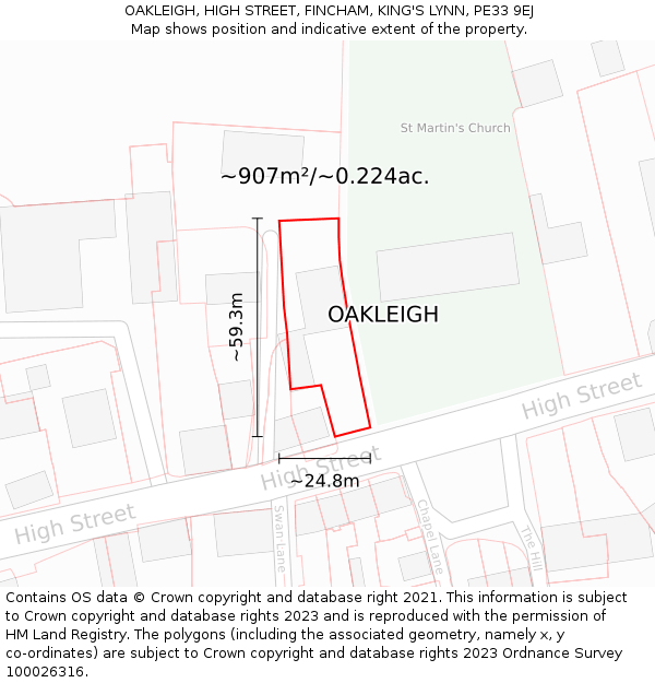 OAKLEIGH, HIGH STREET, FINCHAM, KING'S LYNN, PE33 9EJ: Plot and title map