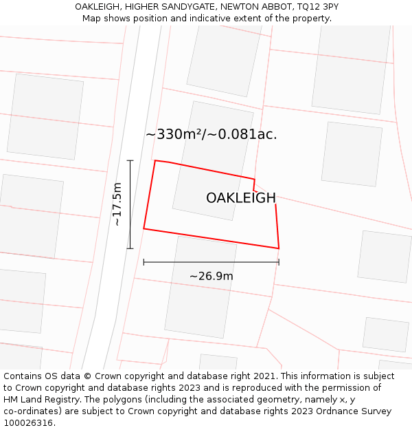 OAKLEIGH, HIGHER SANDYGATE, NEWTON ABBOT, TQ12 3PY: Plot and title map