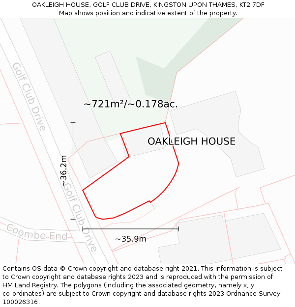 OAKLEIGH HOUSE, GOLF CLUB DRIVE, KINGSTON UPON THAMES, KT2 7DF: Plot and title map