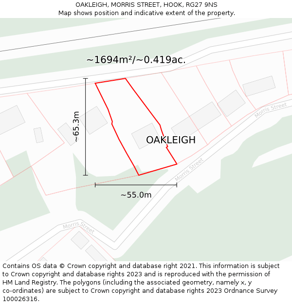 OAKLEIGH, MORRIS STREET, HOOK, RG27 9NS: Plot and title map