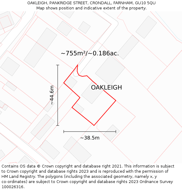 OAKLEIGH, PANKRIDGE STREET, CRONDALL, FARNHAM, GU10 5QU: Plot and title map