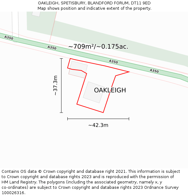 OAKLEIGH, SPETISBURY, BLANDFORD FORUM, DT11 9ED: Plot and title map