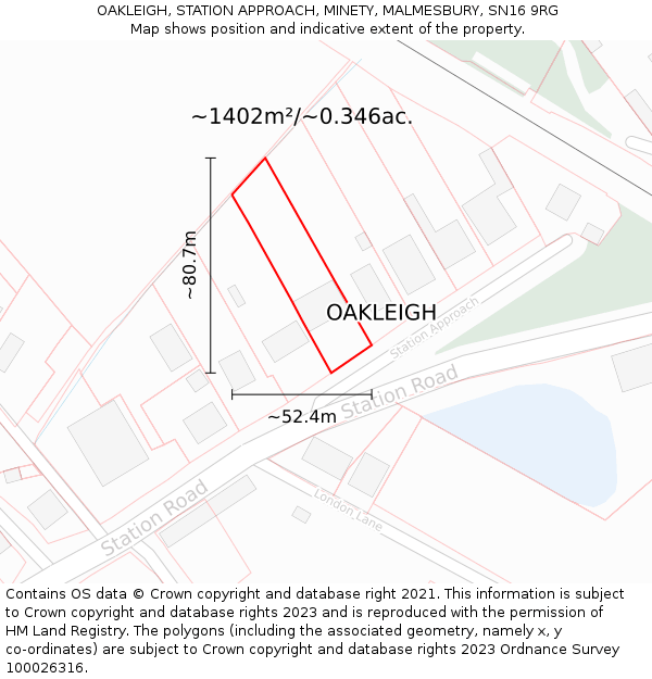 OAKLEIGH, STATION APPROACH, MINETY, MALMESBURY, SN16 9RG: Plot and title map