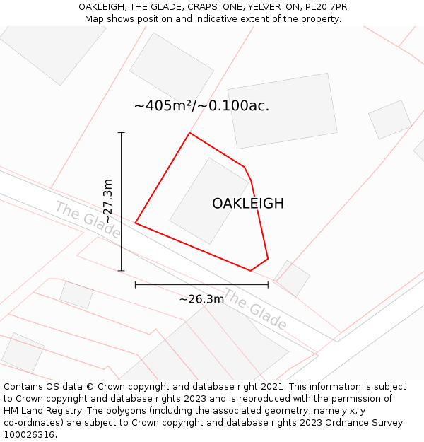 OAKLEIGH, THE GLADE, CRAPSTONE, YELVERTON, PL20 7PR: Plot and title map