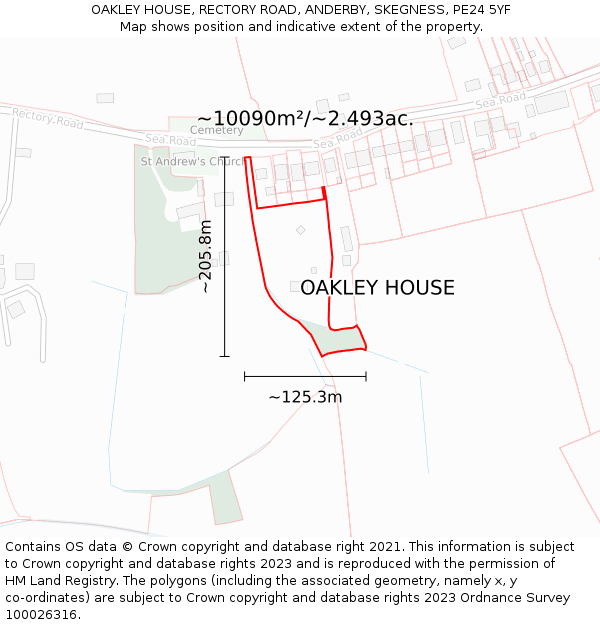 OAKLEY HOUSE, RECTORY ROAD, ANDERBY, SKEGNESS, PE24 5YF: Plot and title map