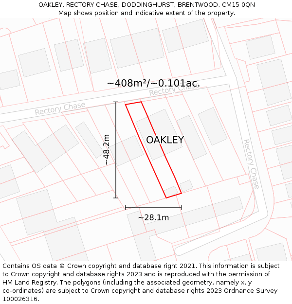 OAKLEY, RECTORY CHASE, DODDINGHURST, BRENTWOOD, CM15 0QN: Plot and title map
