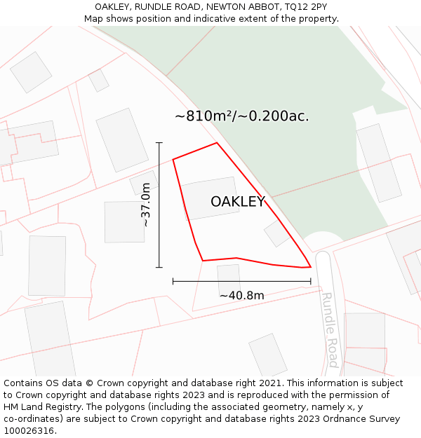 OAKLEY, RUNDLE ROAD, NEWTON ABBOT, TQ12 2PY: Plot and title map