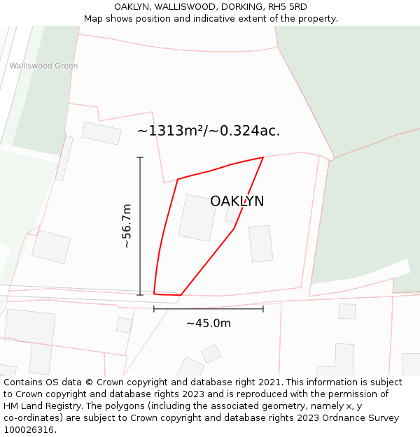 OAKLYN, WALLISWOOD, DORKING, RH5 5RD: Plot and title map
