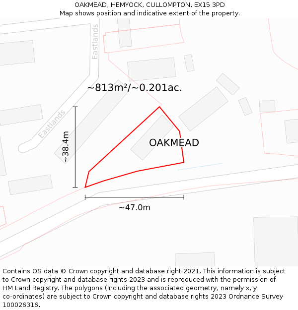 OAKMEAD, HEMYOCK, CULLOMPTON, EX15 3PD: Plot and title map