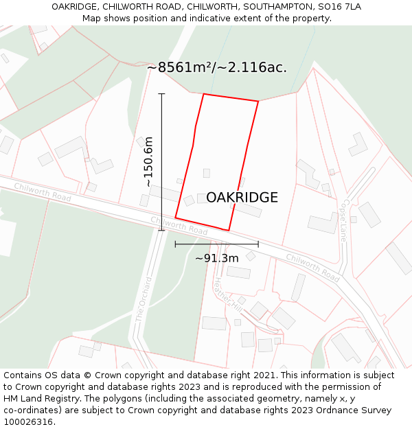 OAKRIDGE, CHILWORTH ROAD, CHILWORTH, SOUTHAMPTON, SO16 7LA: Plot and title map