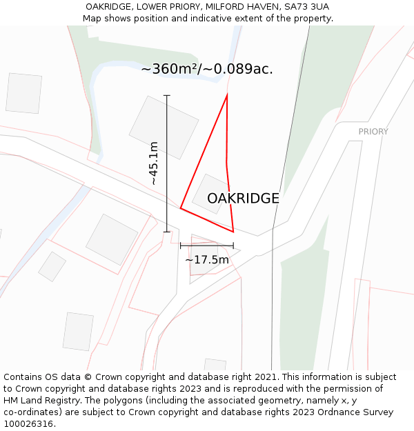 OAKRIDGE, LOWER PRIORY, MILFORD HAVEN, SA73 3UA: Plot and title map
