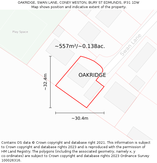 OAKRIDGE, SWAN LANE, CONEY WESTON, BURY ST EDMUNDS, IP31 1DW: Plot and title map