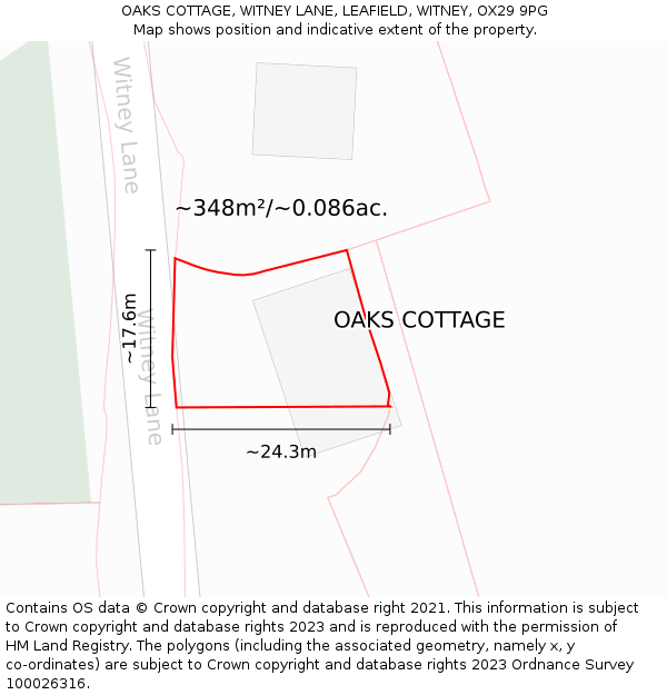 OAKS COTTAGE, WITNEY LANE, LEAFIELD, WITNEY, OX29 9PG: Plot and title map