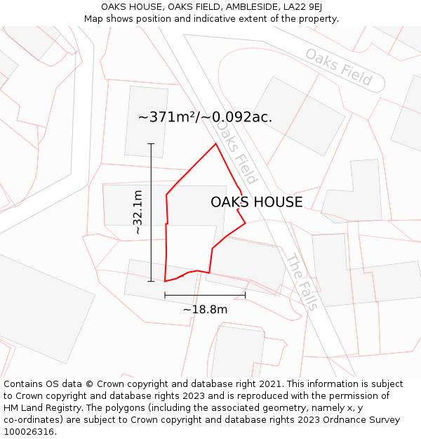 OAKS HOUSE, OAKS FIELD, AMBLESIDE, LA22 9EJ: Plot and title map