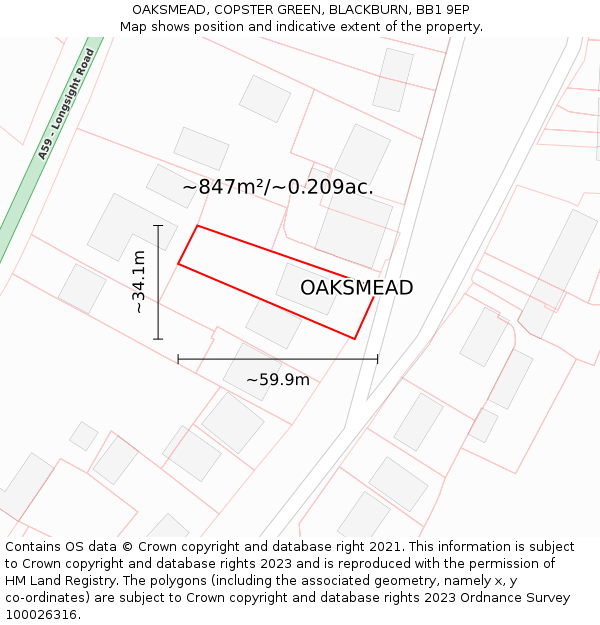 OAKSMEAD, COPSTER GREEN, BLACKBURN, BB1 9EP: Plot and title map