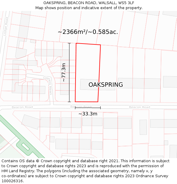 OAKSPRING, BEACON ROAD, WALSALL, WS5 3LF: Plot and title map