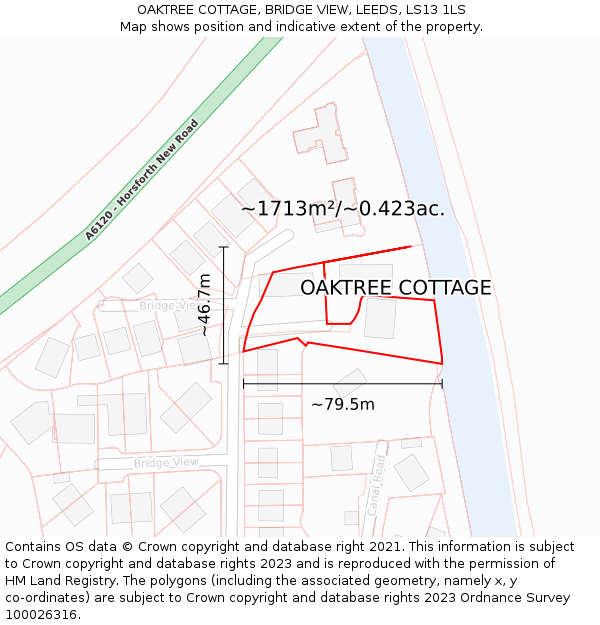 OAKTREE COTTAGE, BRIDGE VIEW, LEEDS, LS13 1LS: Plot and title map