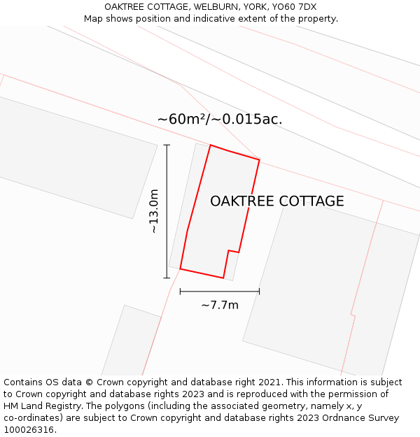 OAKTREE COTTAGE, WELBURN, YORK, YO60 7DX: Plot and title map