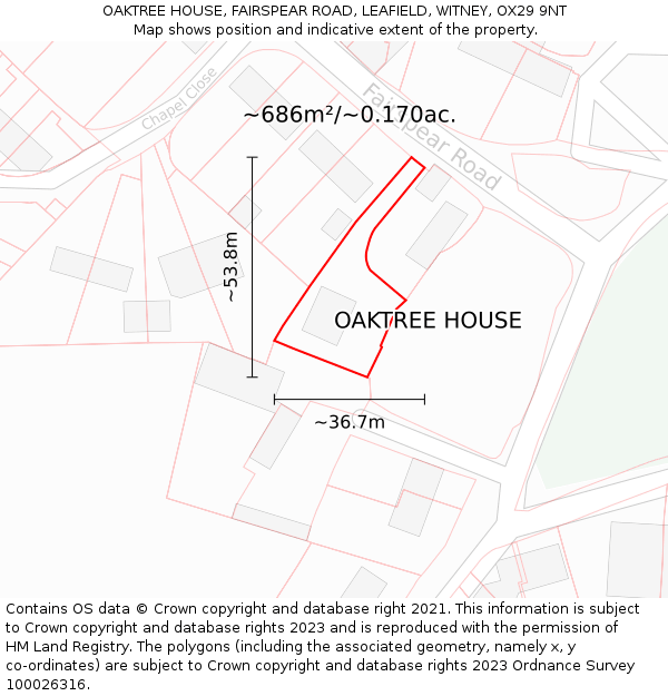 OAKTREE HOUSE, FAIRSPEAR ROAD, LEAFIELD, WITNEY, OX29 9NT: Plot and title map