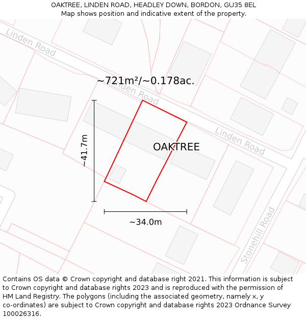 OAKTREE, LINDEN ROAD, HEADLEY DOWN, BORDON, GU35 8EL: Plot and title map