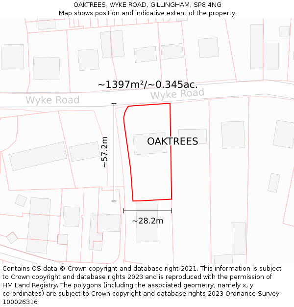 OAKTREES, WYKE ROAD, GILLINGHAM, SP8 4NG: Plot and title map