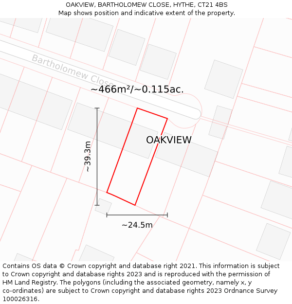 OAKVIEW, BARTHOLOMEW CLOSE, HYTHE, CT21 4BS: Plot and title map