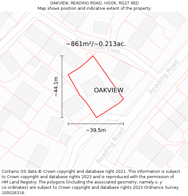 OAKVIEW, READING ROAD, HOOK, RG27 9ED: Plot and title map