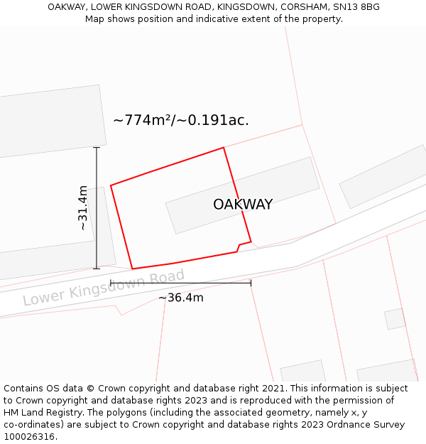 OAKWAY, LOWER KINGSDOWN ROAD, KINGSDOWN, CORSHAM, SN13 8BG: Plot and title map