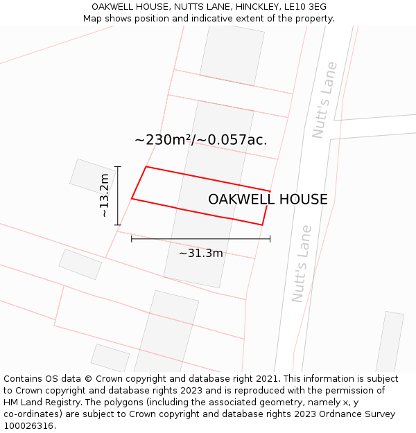 OAKWELL HOUSE, NUTTS LANE, HINCKLEY, LE10 3EG: Plot and title map