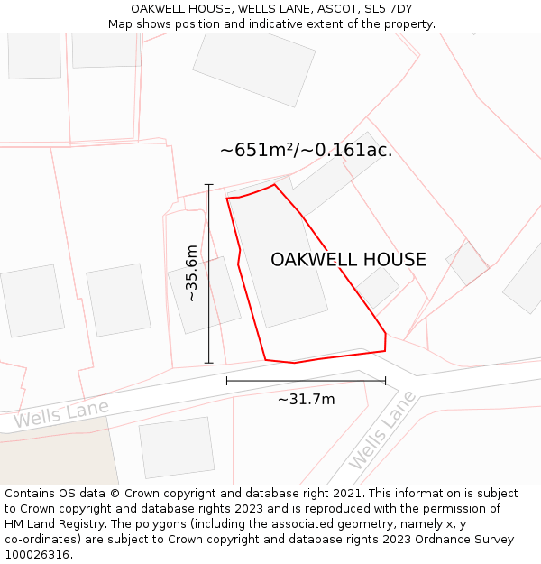 OAKWELL HOUSE, WELLS LANE, ASCOT, SL5 7DY: Plot and title map