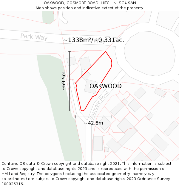 OAKWOOD, GOSMORE ROAD, HITCHIN, SG4 9AN: Plot and title map