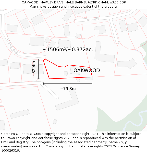 OAKWOOD, HAWLEY DRIVE, HALE BARNS, ALTRINCHAM, WA15 0DP: Plot and title map
