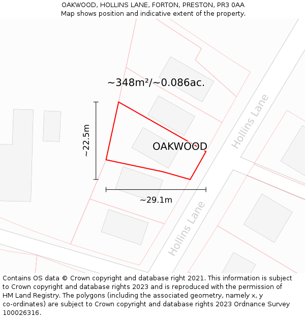 OAKWOOD, HOLLINS LANE, FORTON, PRESTON, PR3 0AA: Plot and title map