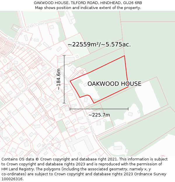 OAKWOOD HOUSE, TILFORD ROAD, HINDHEAD, GU26 6RB: Plot and title map