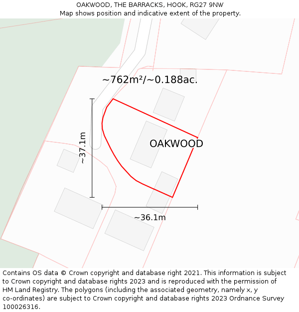 OAKWOOD, THE BARRACKS, HOOK, RG27 9NW: Plot and title map
