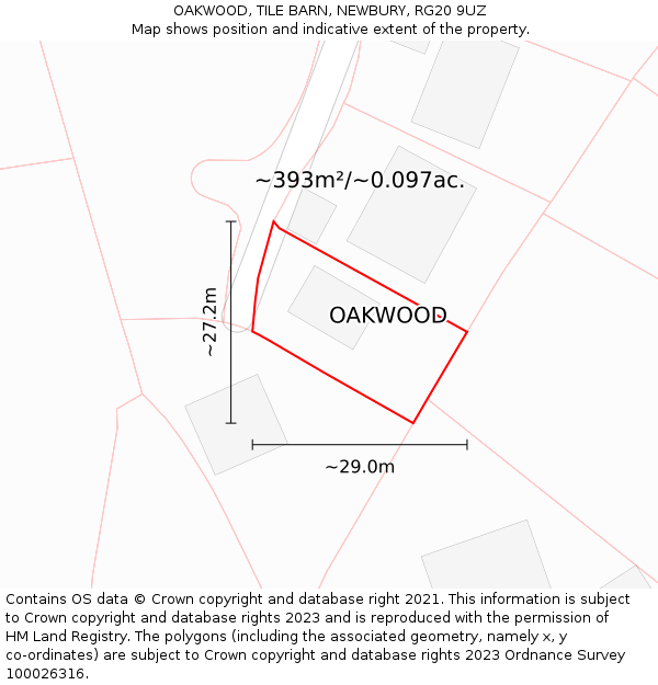 OAKWOOD, TILE BARN, NEWBURY, RG20 9UZ: Plot and title map