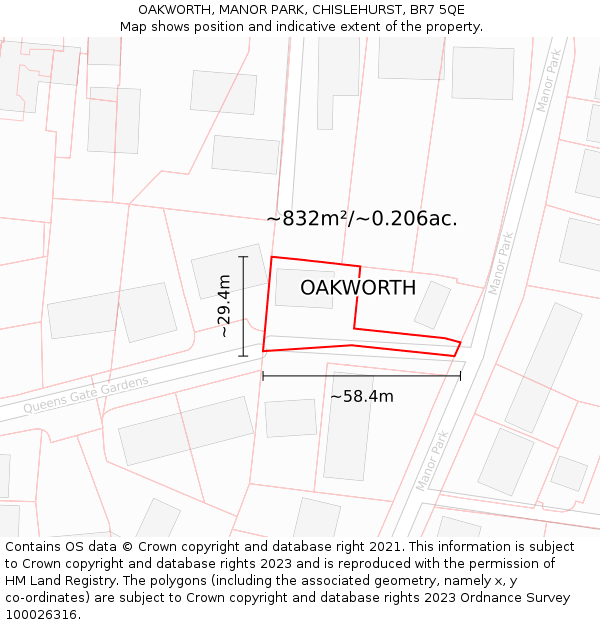 OAKWORTH, MANOR PARK, CHISLEHURST, BR7 5QE: Plot and title map