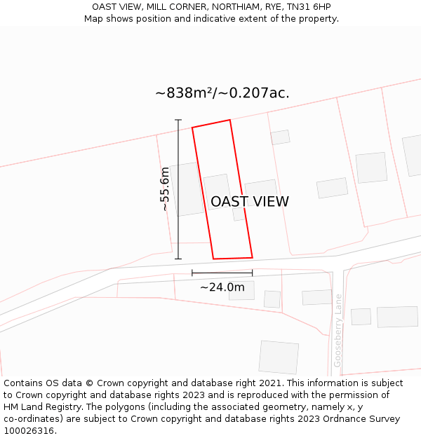 OAST VIEW, MILL CORNER, NORTHIAM, RYE, TN31 6HP: Plot and title map
