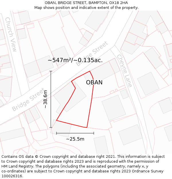 OBAN, BRIDGE STREET, BAMPTON, OX18 2HA: Plot and title map