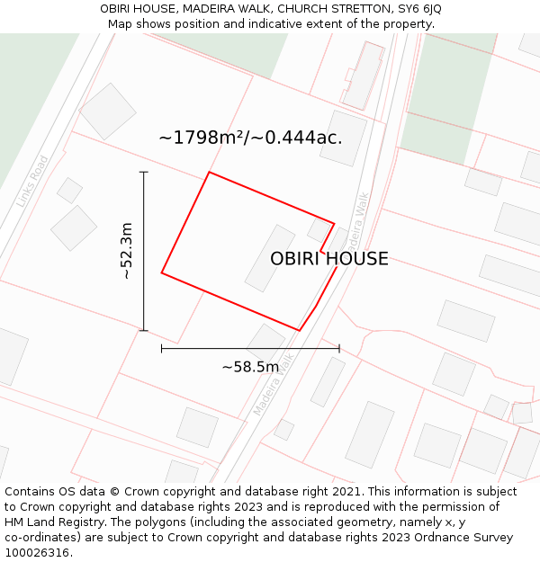 OBIRI HOUSE, MADEIRA WALK, CHURCH STRETTON, SY6 6JQ: Plot and title map