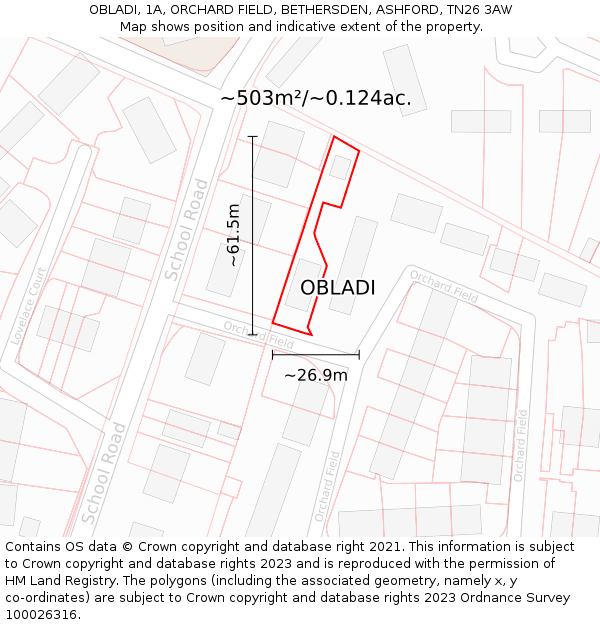 OBLADI, 1A, ORCHARD FIELD, BETHERSDEN, ASHFORD, TN26 3AW: Plot and title map