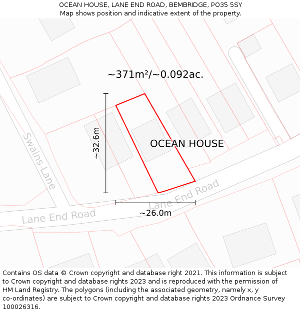OCEAN HOUSE, LANE END ROAD, BEMBRIDGE, PO35 5SY: Plot and title map