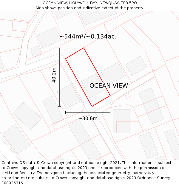 OCEAN VIEW, HOLYWELL BAY, NEWQUAY, TR8 5PQ: Plot and title map