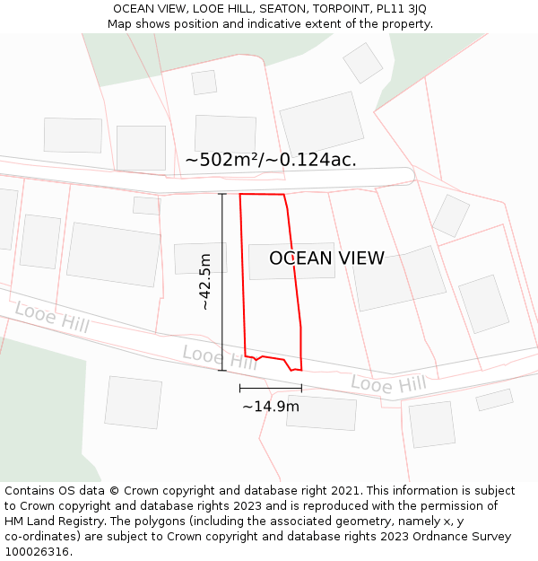 OCEAN VIEW, LOOE HILL, SEATON, TORPOINT, PL11 3JQ: Plot and title map